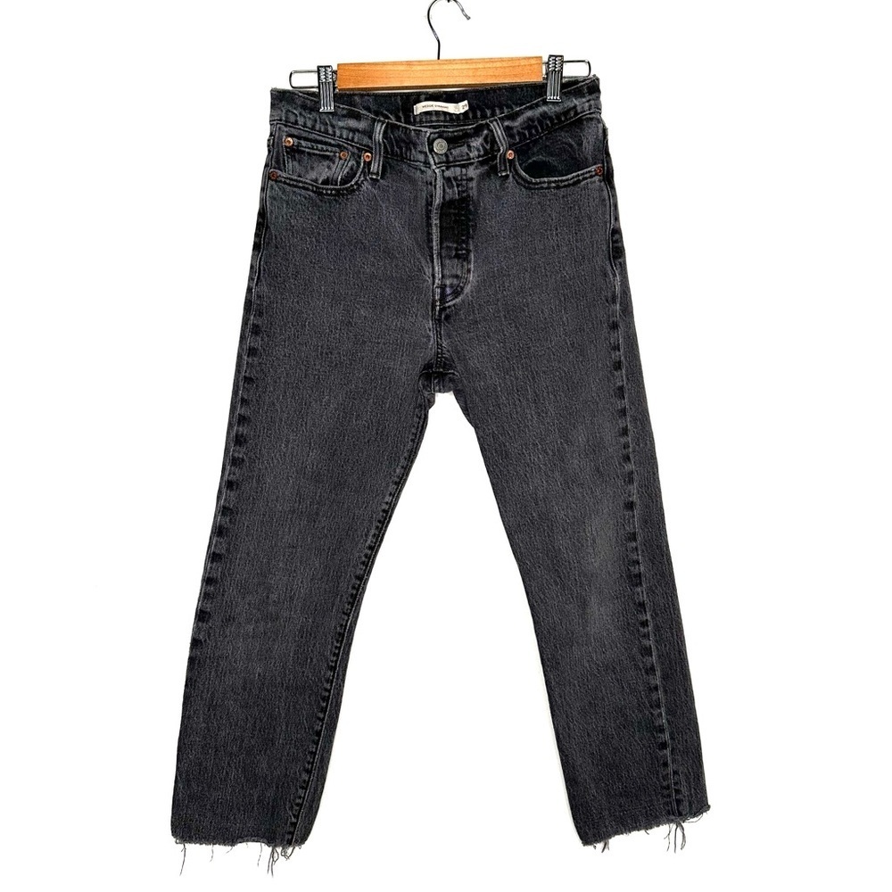 Levi’s Black Distressed Button Fly Wedgie Straight Jeans Size 29